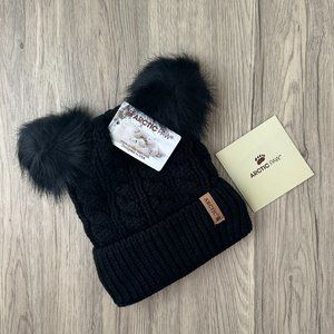 Arctic Paw Pom Pom Beanie Cable Knit Fleece Lined Winter Beanie Women Hat